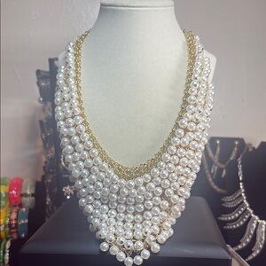 Luxurious Pearl and Gold Bib Statement Necklace